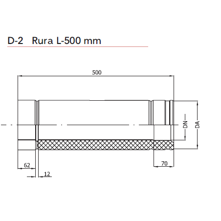Trojvrstvová nerezová rúra 0,5m izolácia 50mm