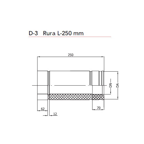 Trojvrstvová nerezová rúra 0,25 m izolácia 50mm