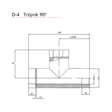 Trojvrstvový nerezový T-kus 90° izolácia 50mm