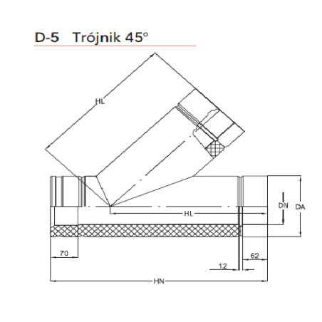 Trojvrstvový nerezový T-kus 45° izolácia 50mm